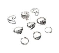 PartyKindom 9pcs Vintage Peacock Ring Silver Animal Finger Ring Open Jewelry for Women Accessories