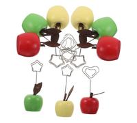PartyKindom 9pcs Wooden Memo Clip Holder Fruit Shaped Apple Design in Red Green Yellow Wood Finish Desk Note and Photo Organizer for Home Office Decoration