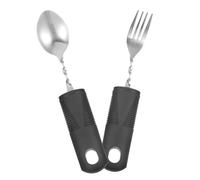 PartyKindom Adaptive Anti-Skid Stainless Steel Spoon and Fork for Elderly Disabled Portable Tremble-Resistant Utensils with Soft Grip Handles Easy Hold Tableware for Indoor Self-Feeding and