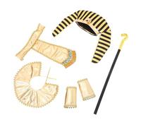 PartyKindom Adjustable Pharaoh Costume Kit Egyptian Outfit for Parties and Cosplay Includes Hat Waistcloth Neckpiece Sleeves and Gold Snake Staff for Comfortable Fit and Themed Events