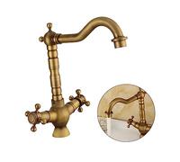 PartyKindom Antique Brass Kitchen Sink Faucet Cold Hot Water Mixer Tap Rotary Lever Vintage Solid Brass Basin Mixer Kitchen Accessories