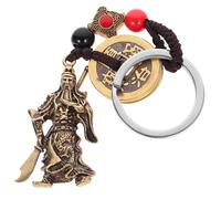 PartyKindom Antique Chinese Style Copper Guan Gong Keychain Pendant with Smooth Surface, Decorative Coin Keyring for Men, Unique Bag Hanging Accessory for Car Keys