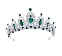 PartyKindom Baroque Crown Tiara Bridal Headwear Silver Green Rhinestone Princess Wedding Party Accessories for Brides and Queen Costume Hair Decoration