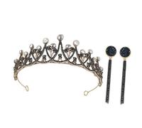 PartyKindom Baroque Vintage Black Crown Headdress and Earrings for Women Bride Jewelry Wedding Accessories Elegant Birthday and Queen Celebration