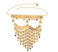 PartyKindom Belly Dancing Face Veil with Metal Coins Charm, Comfortable Wear Metal Dance Veil Mask for Women, Golden Ancient Style Accessory for Halloween and Dance Performance