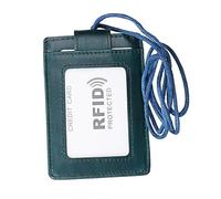 PartyKindom Blue Leather RFID Blocking Neck Hanging Badge Holder for Travel Boarding Pass Officer Id and Exhibition Certificates Lightweight Secure Easy Assembly Document Pouch with Rope