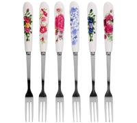 PartyKindom Ceramic Handle Dessert Forks 6Pcs Stainless Steel Multi-Function Small Portable Fruit Forks for Party Buffet Pastry Salad Tableware