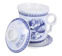 PartyKindom Ceramic Tea Cup with Infuser and Lid Vintage Blue and White Porcelain Tea Mug Traditional Chinese Style for Home and Restaurant Use