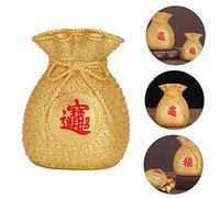 PartyKindom Chinese Style Golden Money Bag Resin Saving Pot Large Desktop Piggy Bank for Coins Bills Feng Shui Decor for Home Office