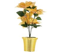 PartyKindom Christmas Poinsettia Artificial Flower Bonsai with Gold Pot Decorative Holiday Party and Wedding Adornment Indoor Outdoor Faux Plant with Flowers and Leaves for Festive Home Decor