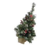 PartyKindom Christmas Tree with Red Berries and Pine Cones Decorative Small Xmas Tree for Desktop Home Decor Artificial Burlap Tabletop Christmas Ornament Holiday Adornment Gift