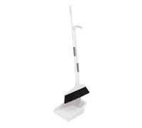 PartyKindom Cleaning Dust Pan and Dustpan and Broom Kit with Soft Bristle Broom, Long Ergonomic Handle, White Plastic and Metal, Suitable for Home Cleaning on Surface