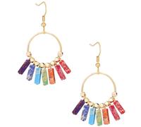 PartyKindom Colorful Bohemian Tassel Earrings for Women 7 Chakra Turquoise Gemstone Dangle Eardrops Delicate Design for Festivals and Everyday Wear