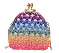 PartyKindom Colorful Hollowed Out Pearl Bag for Women Handmade Beaded Crossbody Purse Durable Transparent Thread Non Toxic Suitable for Teens Multicoloured Fashion Accessory