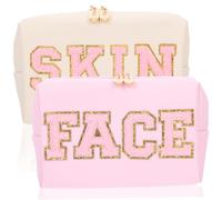 PartyKindom Cosmetic Zipper Bags 2pcs Embroidered Waterproof Makeup Pouches for Travel and Convenient Toiletries Storage Suitable for Women