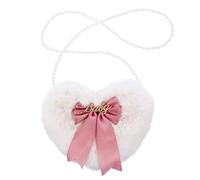 PartyKindom Creative Heart-shaped Fluffy Shoulder Bag with Bowknot Resilient Crossbody Purse for Women Simple Diagonal Design for Party Travel Shopping Beach Use