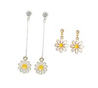 PartyKindom Daisy Flower Earrings Set 2 Pairs of Floral Ear Drops for Women Long and Short Styles Cute Jewelry for Everyday Wear Lightweight and Comfortable Design