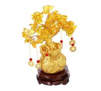 PartyKindom Delicate Crystal Money Tree Adornment Yellow Crystal Luck Ornament for Home Decor with Base and Hanging Coins Resin and Wood Feng Shui Housewarming and Birthday