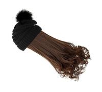 PartyKindom Detachable Long Wavy Wig with Warm Knitted Beanie Hat for Women Skin Friendly Crochet Cap with Hook Loop Comfortable Winter Hair Attached Headwear