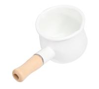 PartyKindom Enamel Milk Pan Small 10cm Mini Saucepan with Wooden Handle Nonstick Kitchen Cooking Pot for Boiling Milk Butter Coffee Warmer Suitable for Baby Food and Everyday Use Random Color