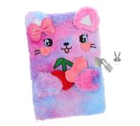 PartyKindom Fluffy Cat Diary with Lock and Keys Plush Cover Soft Notebook for Cute Cartoon Bowknot Design Journal for Writing Drawing and Personal Notes Cat Lovers