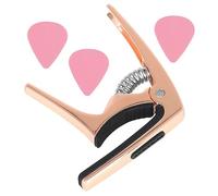 PartyKindom Guitar Capo with Built in Tuner and Picks Rose Gold Metal Clamp for Acoustic Electric Ukulele Soft Padding for Neck Protection and Even Pressure Distribution Easy String Changing