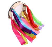 PartyKindom Hand Tambourine with Ribbons and Bells, Dual-sided Wood and Cloth Hand Drum for Stage Performance, Suitable for Beginners, Sturdy Design with Range of Playing Styles