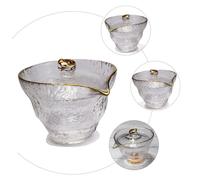 PartyKindom Handmade Decorative Glass Teacup with Gold Rim for Tearoom Tea Versatile Household Cup for Oolong Tea Coffee Milk Elegant Kitchen Teaware for Hot and Cold Drinks