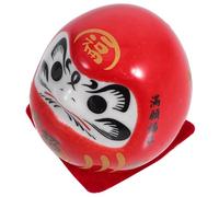 PartyKindom Japanese Ceramic Luck Doll Figurine Egg-Shaped in Red with Traditional Design, Miniature Feng Shui Decoration for Home and Office Desks