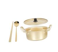 PartyKindom Korean Aluminum Ramen Pot with Lid and Spoon Chopsticks Small Stockpot for Gas and Stoves Nonstick Surface Heat Retaining Double Ears Noodle Cooker Convenient for Cooking Soups and