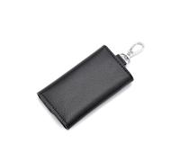 PartyKindom Leather Car Key Pouch with Zipper and Hanging Waist Pendant Durable Cowhide Storage Bag for Men and Women Capacity Key Holder Coins and Cash Black
