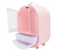 PartyKindom Multifunctional Cosmetics Storage Rack with Double Door Drawer Dustproof Desktop Sundries Organizer Shelf for Skincare and Makeup Compact Pink Holder for Home Vanity
