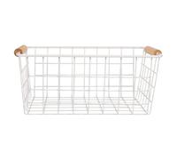 PartyKindom Multipurpose Iron Storage Basket for Bedroom and Entrances, Practical Wire Basket for Tidying with Space Saving Design and Sturdy Wooden Handles