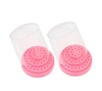 PartyKindom Nail Drill Bits Case Nail Polishing Head Stand 48 Holes Manicure Grinding Head Holder 2pcs Pink Organizer Display Home Use