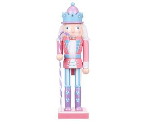 PartyKindom Nutcracker Christmas Decor, 10 Inch Pink Desktop Wooden Nutcracker Soldier Doll Traditional Nutcracker Figures Xmas Decorations for Fireplace