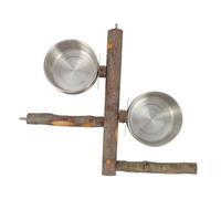 PartyKindom Parrot Perch Stainless Steel Food Bowl on Applewood Standing Platform Large Bird Stand for Cockatoo Macaw and Parakeet Cage Accessories