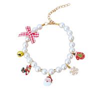 PartyKindom Pearl Cat Collar with Bell Soft Lightweight Dog Accessory for Puppies and Kittens Cozy Festive Jewelry for Pet Comfort and Party Decoration Pink Santa S