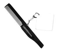 PartyKindom Portable Small Folding Comb and Keyring Mirror for Men, Black Plastic Acrylic Fine Tooth Square Comb with Folding Design, for Travel and Trip Beard and Mustache Care