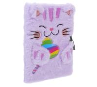 PartyKindom Purple Plush Cat Notebook with Lock Fuzzy Cartoon Animal Journal for Tie Dye Diary for Creative Writing Drawing and Personal Notes at School Home