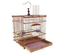 PartyKindom Rectangular Bamboo Bird Cage for Goldfinches and Zosterops Small Parrot House with Swing Hook and Tray Carbonized Purple Canary Cage for Indoor and Balcony Use Natural Habitat
