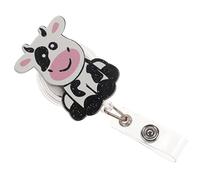 PartyKindom Retractable Badge Reel with Alligator Clip Cute Cow Pattern Name Tag Holder Portable Chest Card Clips for Office and Home Use