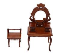 PartyKindom Retro Mini Furniture Dollhouse Bedroom Furniture Miniature Dressing Table Decor Doll House Wooden Light Brown