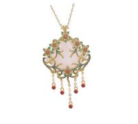 PartyKindom Retro Synthetic Jade Lock Pendant Necklace 24k Gold Plating for Women Clavicle Chain Jewelry for New Year Celebrations and Fashionable Dress Accessories