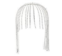 PartyKindom Rhinestone Tassel Headpiece Crystal Flapper Bridal Headdress Silver Full Diamond Sparkling Hairband for Women Special Occasions