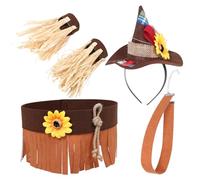 PartyKindom Scarecrow Costume Accessories Lightweight Straw Headband and Wristband for Halloween Party Harvest Carnival Cosplay Reusable Adornment