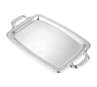 PartyKindom Serving Dishes with Handles - 15 Inch Silver Tray for Coffee Table, Large Metal Rectangle Platter for Party Food Breakfast Tea Farmhouse Home Decor