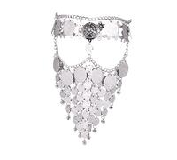 PartyKindom Silver Metal Chain Veil Mask for Women Masquerade Face Accessory for Belly Dance Carnival Latin Dance Costume Party and