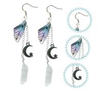 PartyKindom Silver Moon Charm Butterfly Wing Dangle Earrings for Women Elegant Fairy Crystal Drop Jewelry for Birthday Wedding Party Gift for Ladies