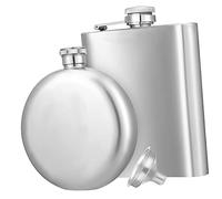PartyKindom Stainless Steel Hip Flask Set with Funnel Leakproof Round Square Liquor Bottles for Camping Hiking Fishing Outdoor Use Hidden Alcohol Flask for Men and Women
