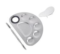 PartyKindom Stainless Steel Nail Art Mixing Palettes Set Ring and Mixing Stick, Small Semi-circle and Heart Shape Manicure Display Boards, 3 Pieces for Professional Nail Kit Makeup Pallets